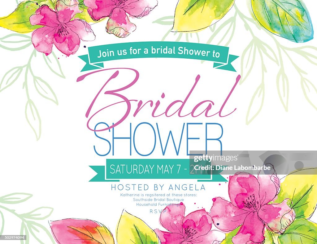 Pretty Watercolor Flowers Bridal Shower Party Invitation Template