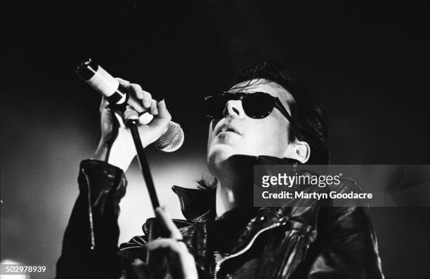 Andrew Eldritch of gothic rock band Sisters Of Mercy performs on stage, Wembley Arena, London, United Kingdom, 26th November 1990.