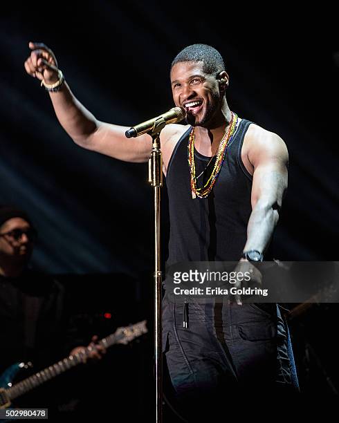 Usher performs during the 2016 Allstate Fan Fest at the Allstate Sugar Bowl in the Jax Brewery Parking Lot on December 30, 2015 in New Orleans,...
