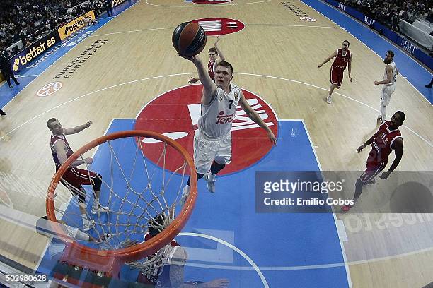 Luka Doncic, #7 of Real Madrid in action during the Turkish Airlines Euroleague Basketball Top 16 Round 1 game between Real Madrid v Brose Baskets...