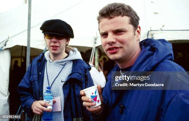 Chemical Brothers, Tom Rowlands and Ed Simons, portrait, Glastonbury Festival, United Kingdom, 1997.