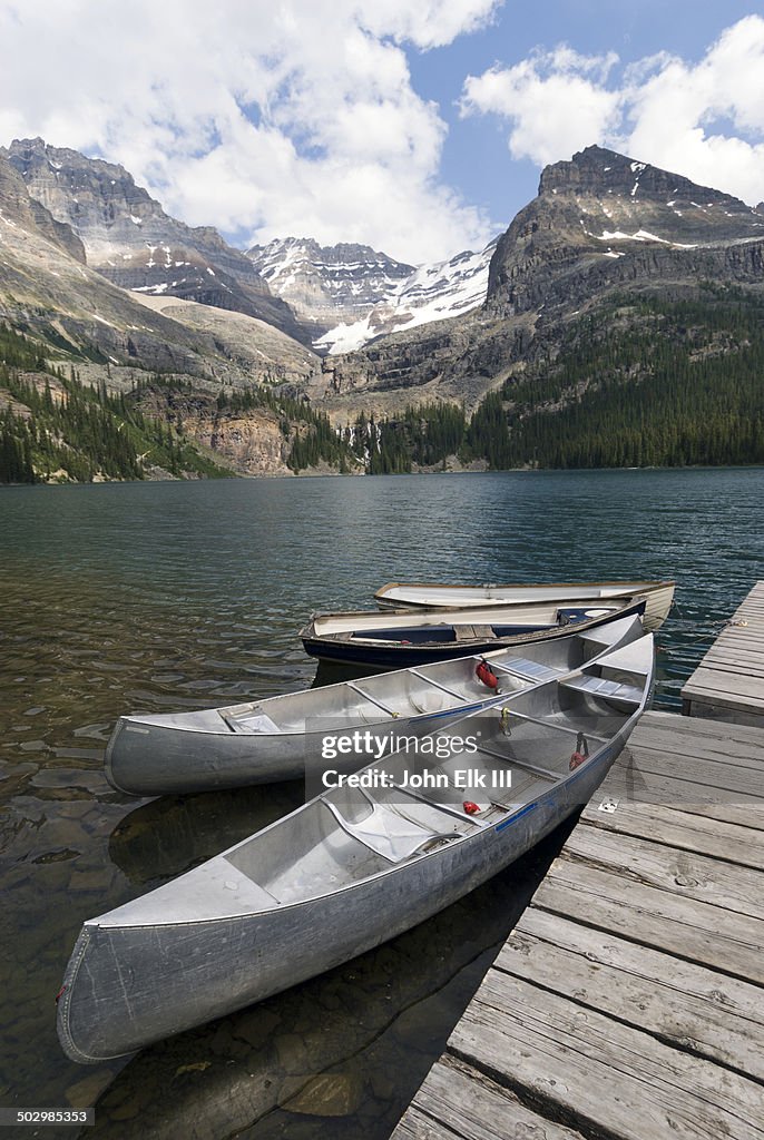 Lake O'Hara with canoes