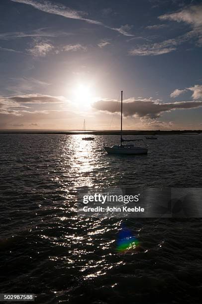 General view of boats at sunset on the Thames Estuary on December 29, 2015 in Leigh on Sea, England.