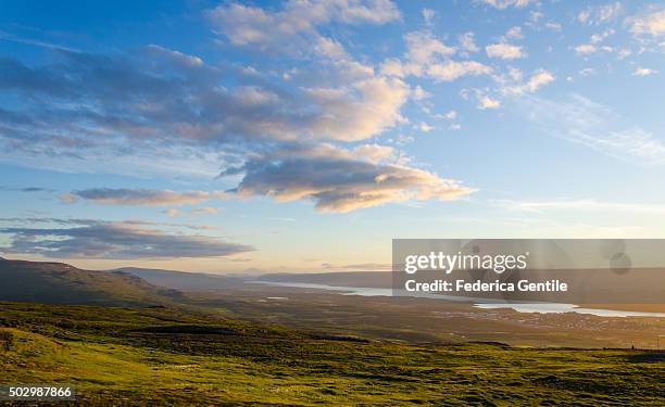 summer sunset in iceland - lagarfljót - fotografias e filmes do acervo