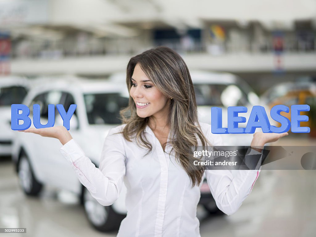 Woman buying or leasing a car