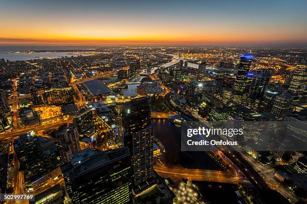 cityscape of melbourne at sunset, australia - melbourne night stock pictures, royalty-free photos & images