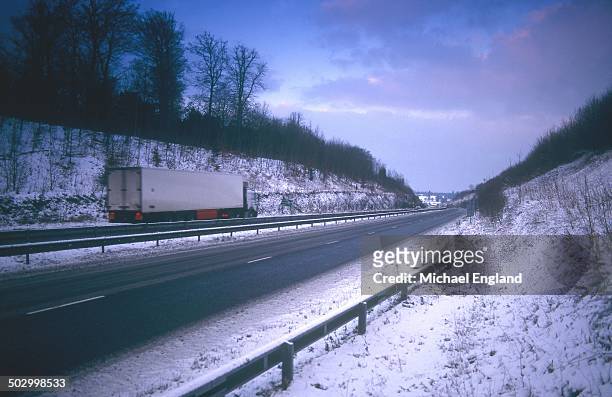 road freight trucking winter europe - kent england stock pictures, royalty-free photos & images