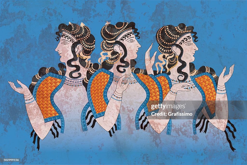 Fresco Three Minoan Women Knossos