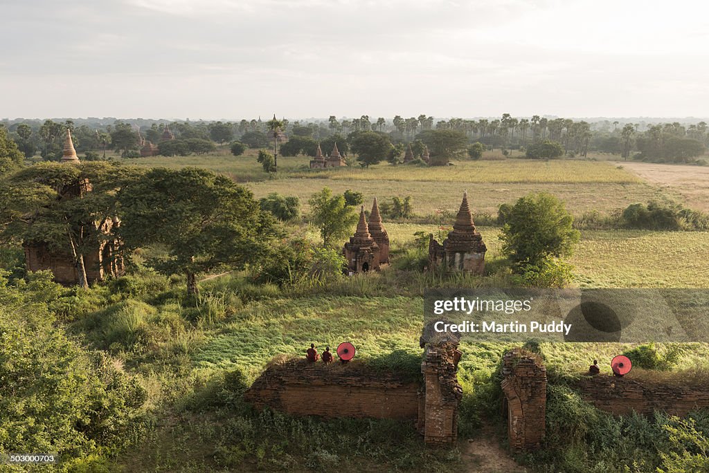 Bagan, Buddhist monks sitting amongst ruins