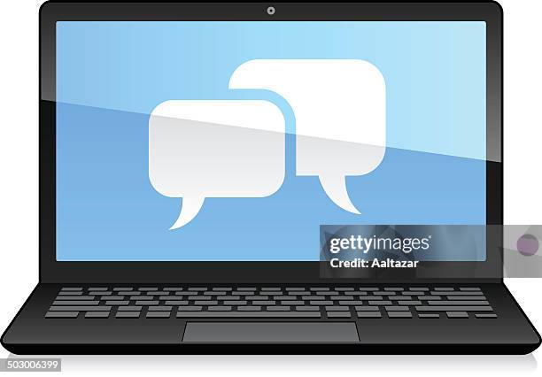 laptop displaying speech bubbles - laptop netbook stock illustrations