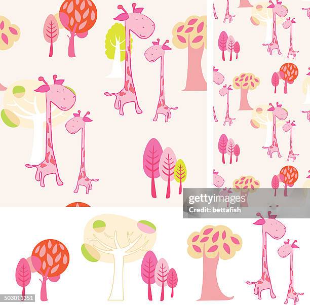 little cute giraffes - kids repeat seamless pattern - white giraffe stock illustrations