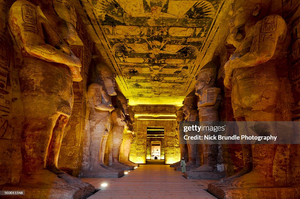 The interior of the Great Temple of Ramesses II, Abu Simbel, Egypt.