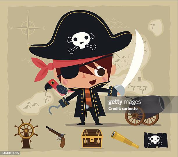 ilustraciones, imágenes clip art, dibujos animados e iconos de stock de pequeño pirata - medical eye patch