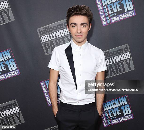 Singer Nathan Sykes attends Dick Clark's New Year's Rockin' Eve with Ryan Seacrest 2016 on December 31, 2015 in Los Angeles, CA.