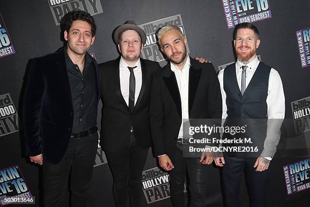 Musicians Joe Trohman, Patrick Stump, Pete Wentz and Andy Hurley of Fall Out Boy attend Dick Clark's New Year's Rockin' Eve with Ryan Seacrest 2016...