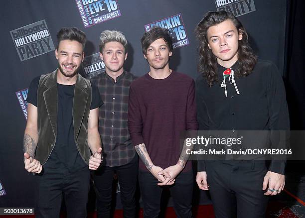 Singers Liam Payne, Niall Horan, Louis Tomlinson and Harry Styles of One Direction attend Dick Clark's New Year's Rockin' Eve with Ryan Seacrest 2016...