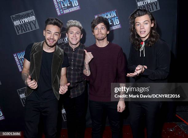 Singers Liam Payne, Niall Horan, Louis Tomlinson and Harry Styles of One Direction attend Dick Clark's New Year's Rockin' Eve with Ryan Seacrest 2016...