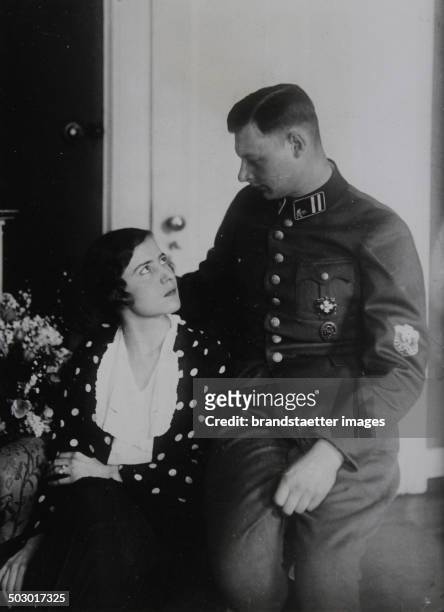 Prince Wilhelm of Prussia - son of Crown Prince Wilhelm of Prussia - and his bride Dorothea von Salviati. April 1933. Photograph.
