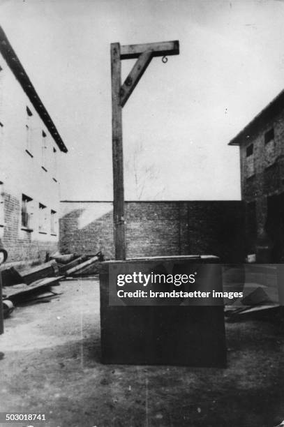 Auschwitz concentration camp. Gallow in the courtyard of the 11th Block. Poland. Photograph. 1964. .