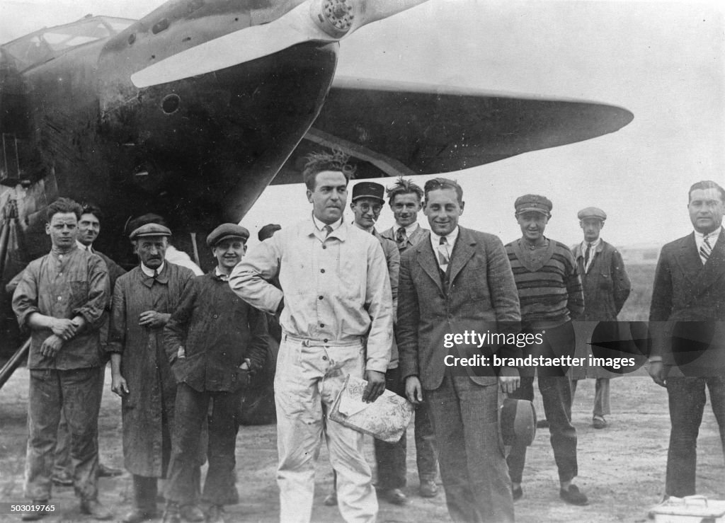 The Aviators Rene Lefévre And Jean Assolant Before Their Ocean Flight. Le Bourget. 4Th September 1928. Photograph.