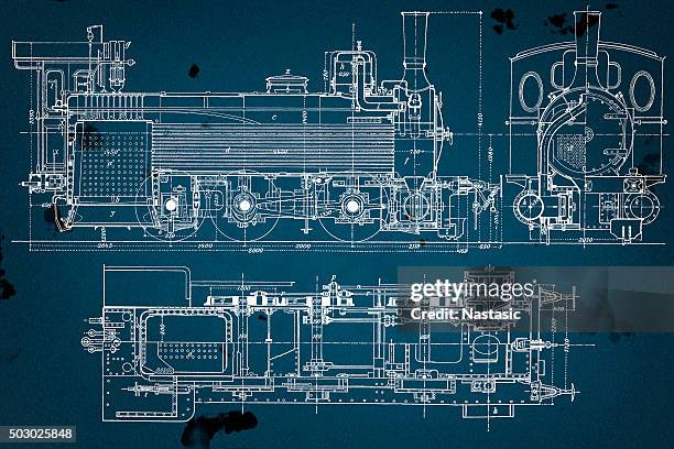 vintage eisenbahn technische zeichnung - railroad car stock-grafiken, -clipart, -cartoons und -symbole