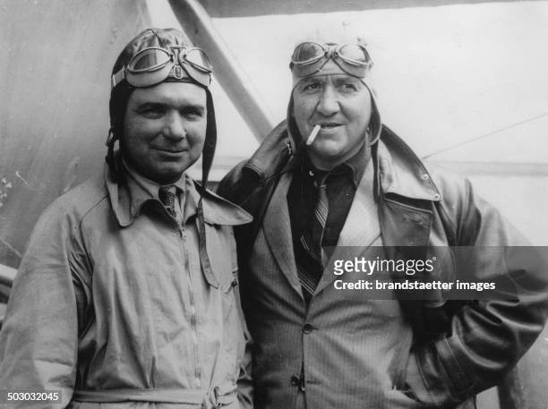 The two pilots Maurice Rossi and Paul Codos with their plane JOSE LE PRIX before their Atlantic flight. New York. About 1930. Photograph.