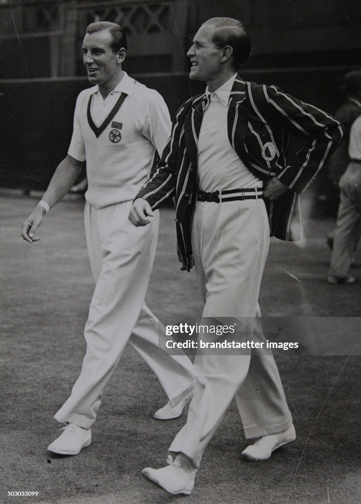 Tennis. The English Tennis Player Fred Perry And The German Tennis Player Gottfried Von Cramm At The Finiale. Wimbledon. London. 2Nd July 1936. Photograph.