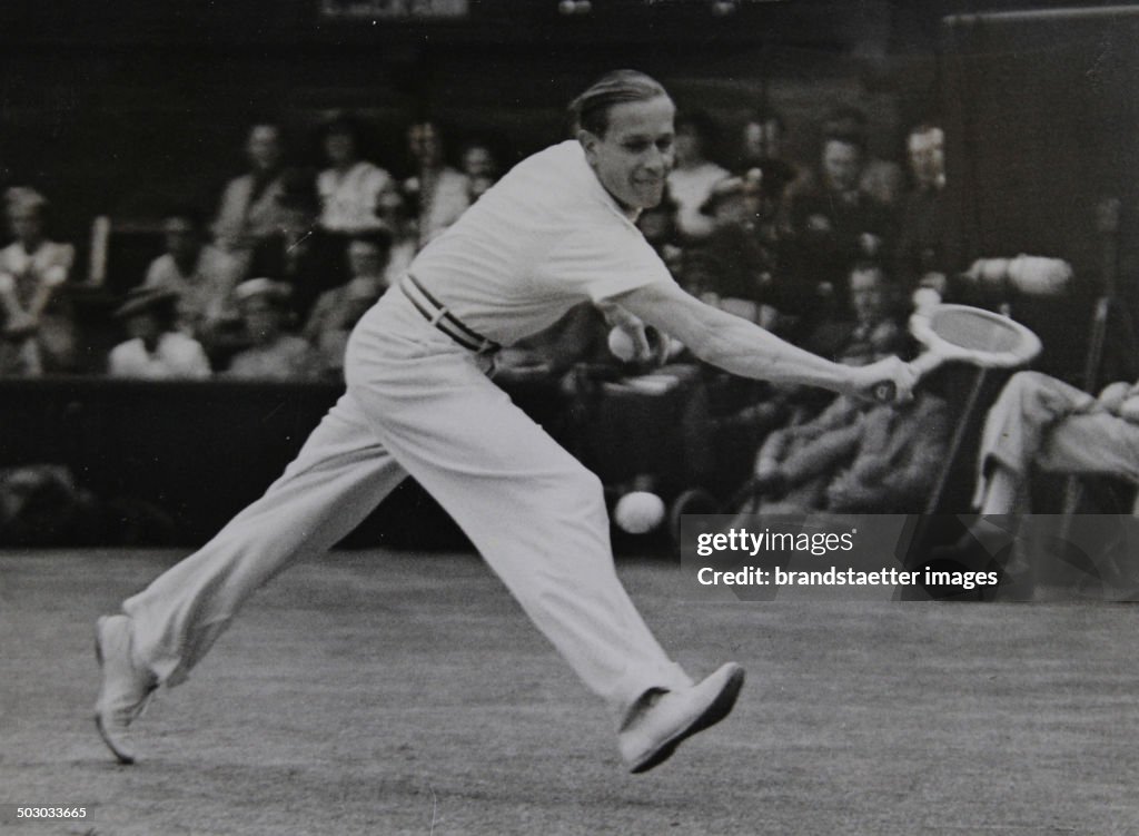 Tennis. Gottfried Von Cramm (Germany) In The Wimbledon Final Against Don Budge (Usa). 2Nd July Of 1937. Photograph.