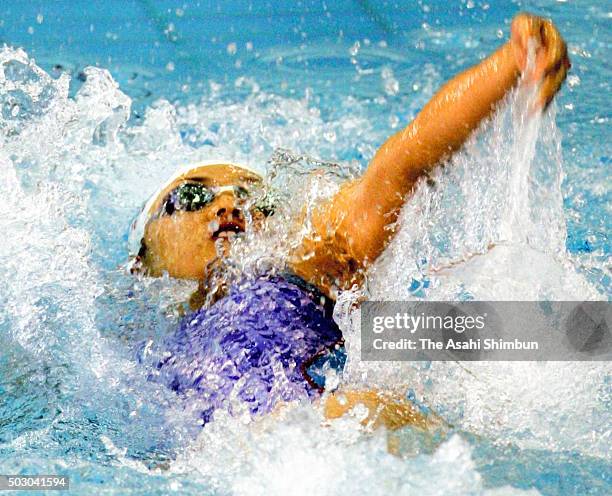 Hanae Ito of Japan competes in the Women's 100m Backstroke final during day one of the Pan Pacific Swimming Championships at the Saanich Commonwealth...