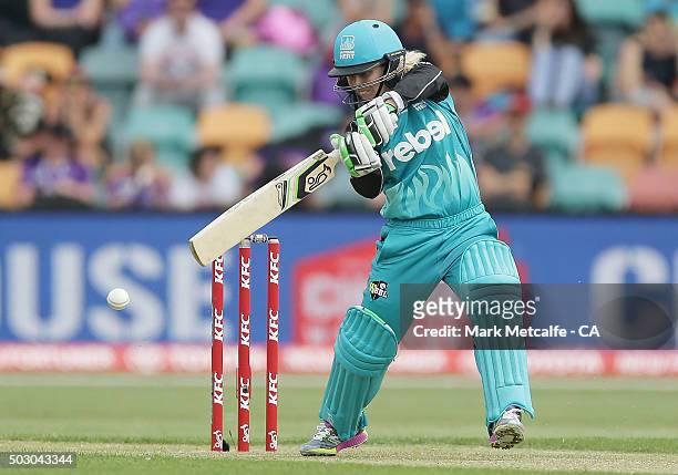 Jodie Fields of the Heat bats during the Women's Big Bash League match between the Hobart Hurricanes and Sydney Thunder at Blundstone Arena on...