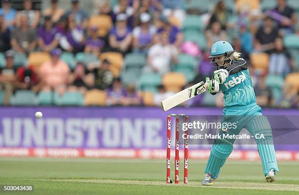 Jodie Fields of the Heat bats during the Women's Big Bash League match between the Hobart Hurricanes and Sydney Thunder at Blundstone Arena on...