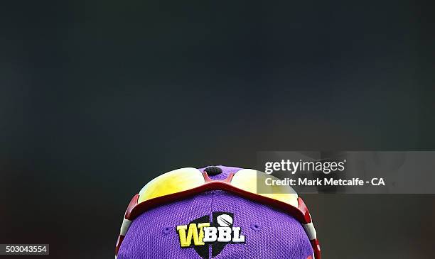 The cap of Julie Hunter of the Hurricances is seen during the Women's Big Bash League match between the Hobart Hurricanes and Sydney Thunder at...