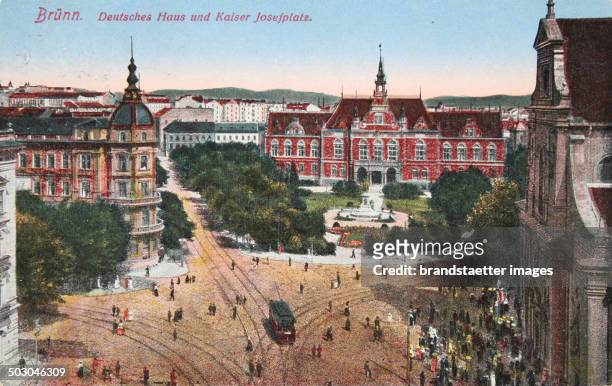 Brno. Deutsches Haus and Kaiser Josef Platz. 1918. Color picture postcard.