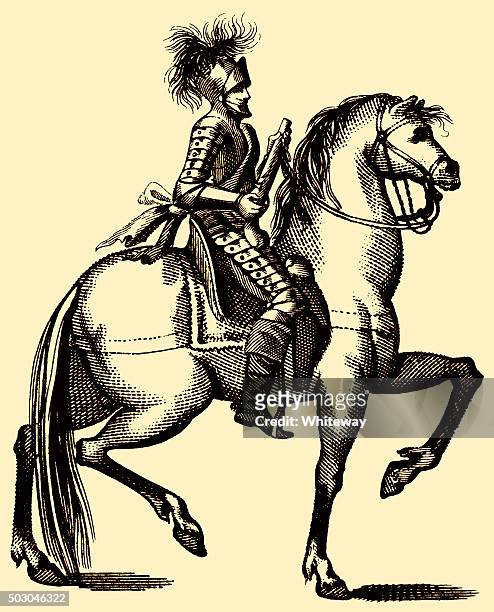ilustrações de stock, clip art, desenhos animados e ícones de liberte as suas galos harquebusier 17th século cavalaria gravura em metal - cavalier