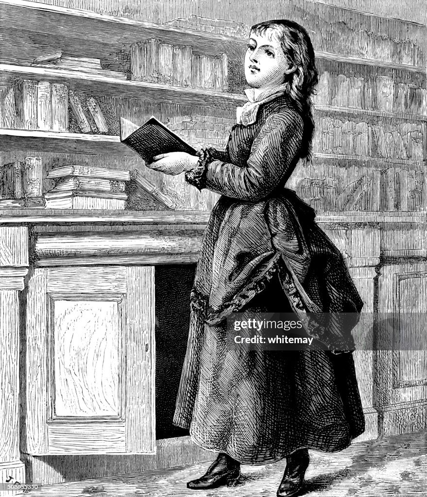 Victorian girl with books