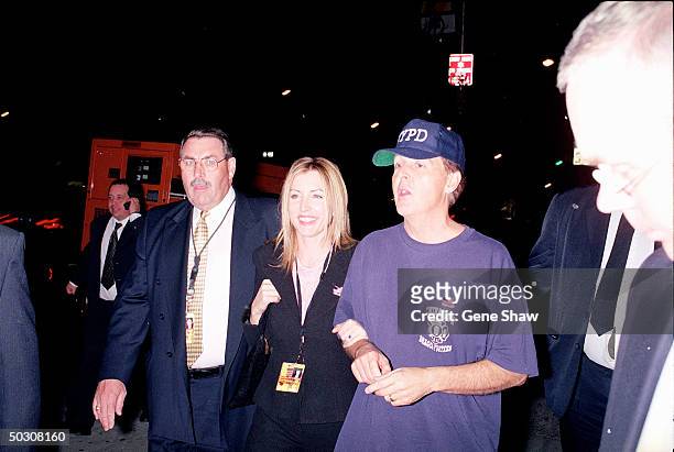 Sir Paul McCartney and girlfriend Heather Mills arriving at Miramax party after The Concert for New York.