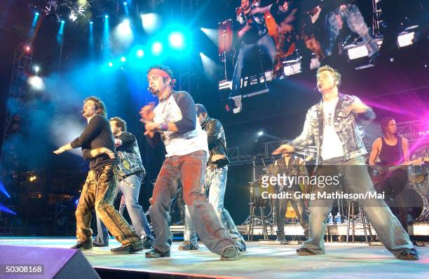Vocal group 'N Sync performing at the United We Stand What More Can I Give concert at RFK Stadium for the victims of the September 11th terrorist...