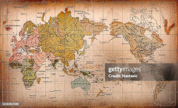 world map - burned parchment stock illustrations