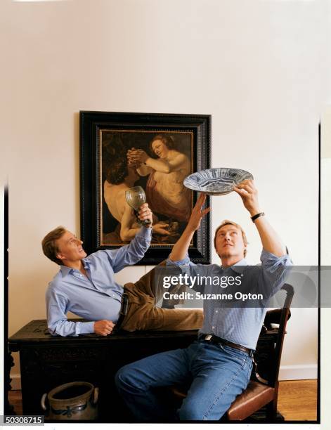 Antiques Roadshow cohosts, identical twins Leslie and Leigh Keno, sizing up rare objects, at Leslie's home.