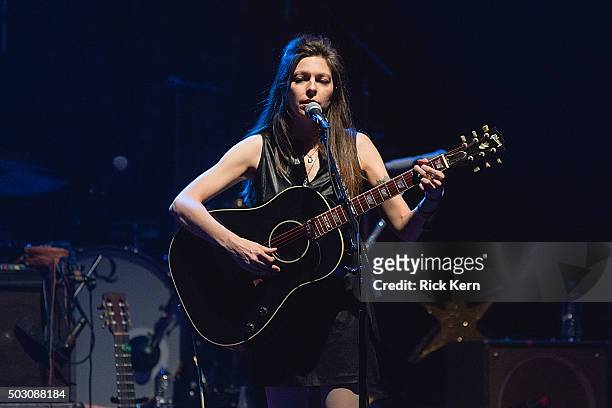 Musician/singer Amy Nelson of Folk Uke performs in concert at ACL Live on December 31, 2015 in Austin, Texas.