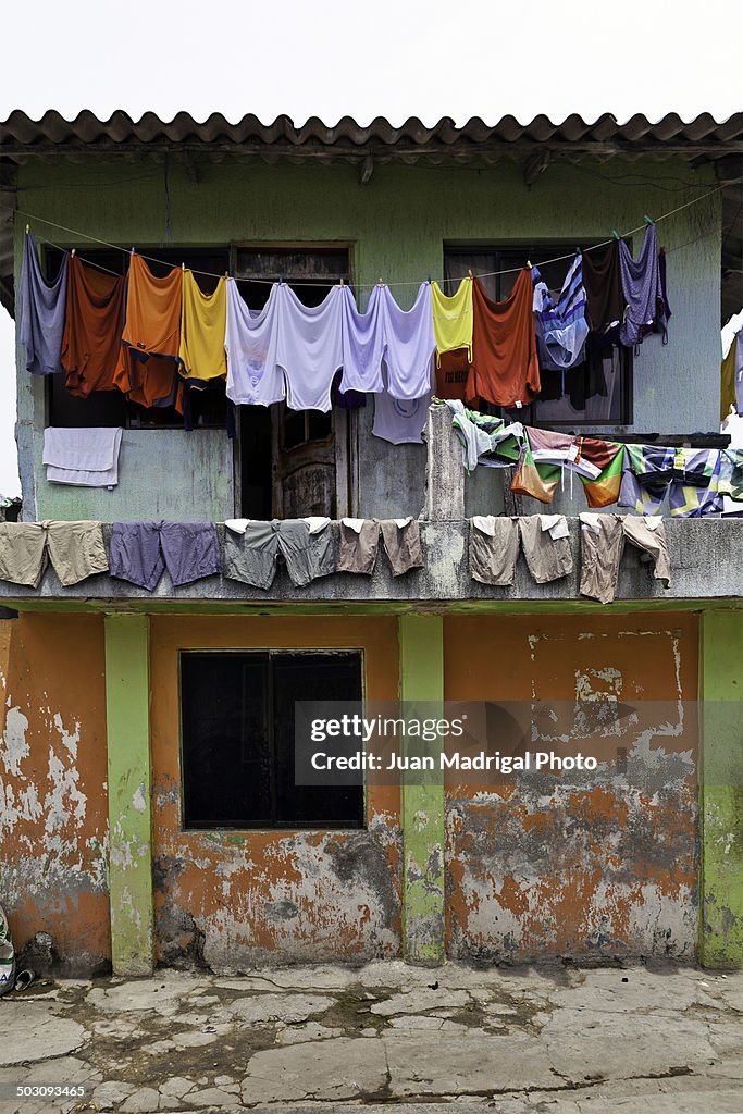 Colourful clothes hanging to dry