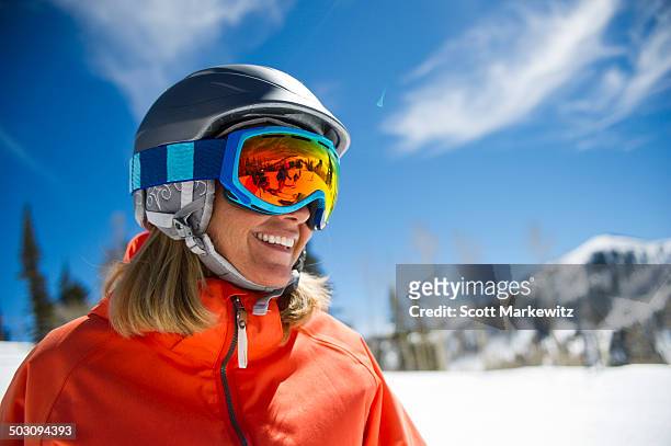 skier enjoys the park city mountains in utah - utah skiing stock pictures, royalty-free photos & images
