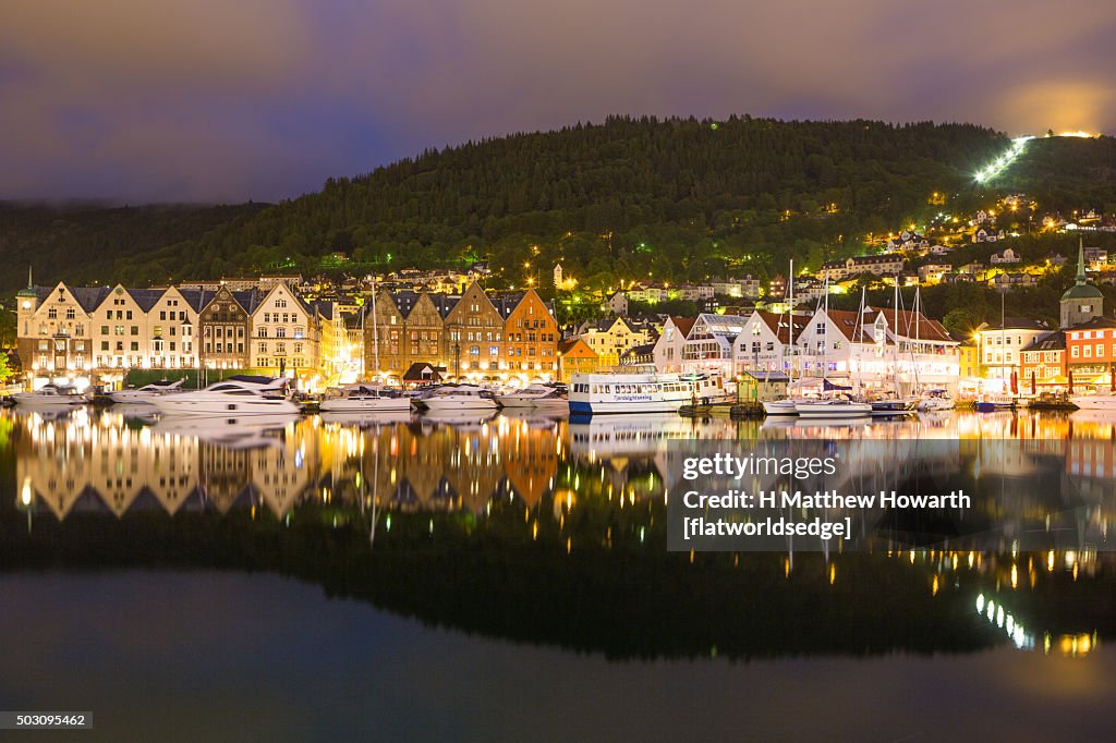 Lively Bergen waterfront on summer's Saturday night