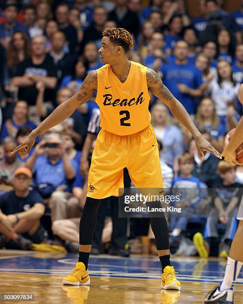 Nick Faust of the Long Beach State 49ers in action against the Duke Blue Devils at Cameron Indoor Stadium on December 30, 2015 in Durham, North...