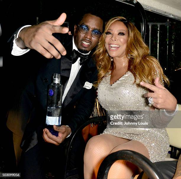 Puff Daddy and Wendy Williams backstage at Pitbulls New Years Eve Revolution 2015 at Bayfront Park Amphitheater on December 31, 2015 in Miami,...