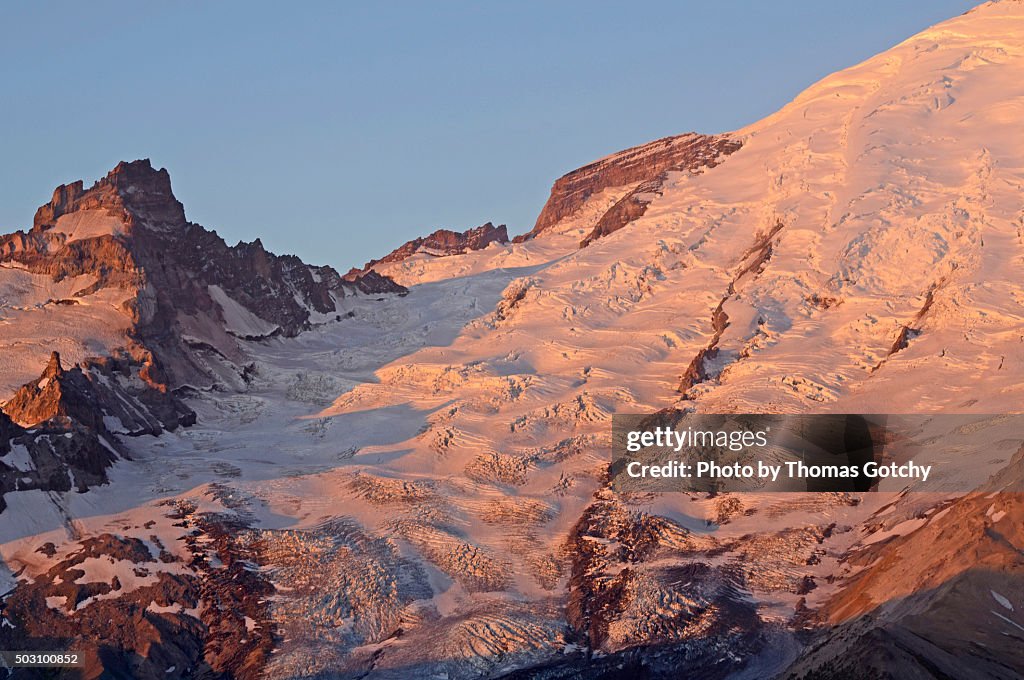 Sunrise on Little Tahoma Peak and Mount Rainier, Mount Rainier National Park, Washington State