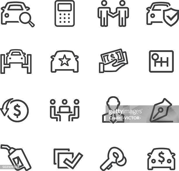 stockillustraties, clipart, cartoons en iconen met car dealership icons - line series - auto kopen