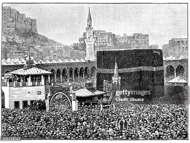 ilustrações de stock, clip art, desenhos animados e ícones de antiguidade ilustração de pilgrims volta a kaaba, a meca - meca