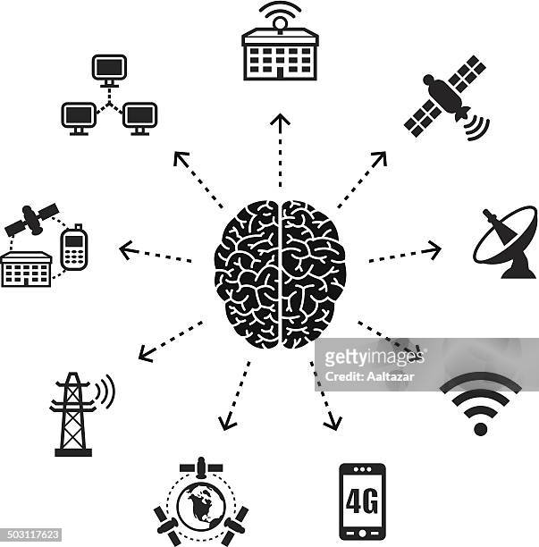 thinking about telecommunications - cerebral hemisphere 幅插畫檔、美工圖案、卡通及圖標