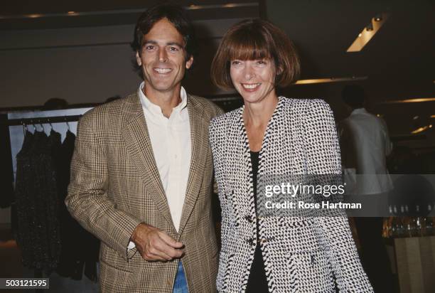 American CEO and creative director for Barneys New York, Gene Pressman, and English editor-in-chief of American Vogue, Anna Wintour attend a cocktail...